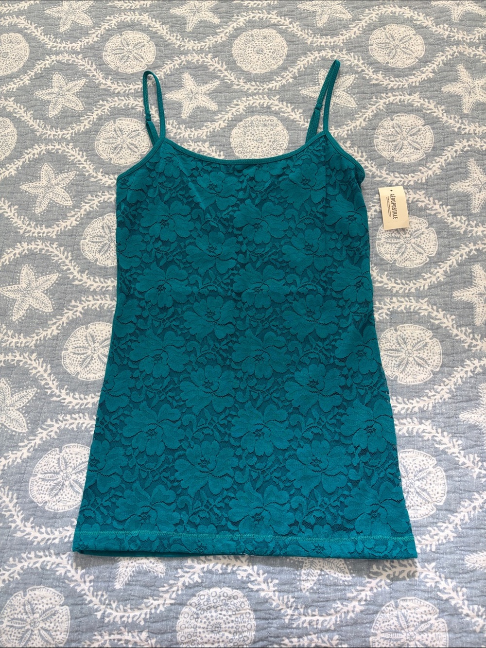 Aeropostale Teal Floral Lace Camisole with Adjustable Straps